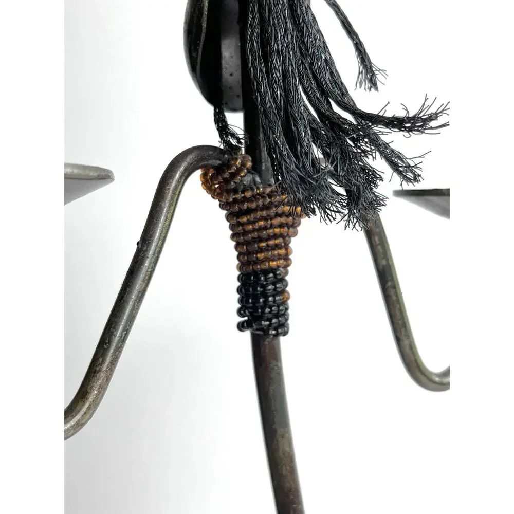 African Metal Beaded Candle Holder Sculpture Figurine Holds 2 Candles 15.5” Tall